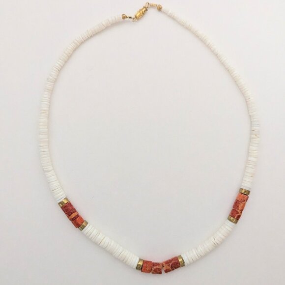 Vintage Southwestern Heishi Necklace w/ Spondylus (Spiny Oyster) & White Shell! - Picture 1 of 3